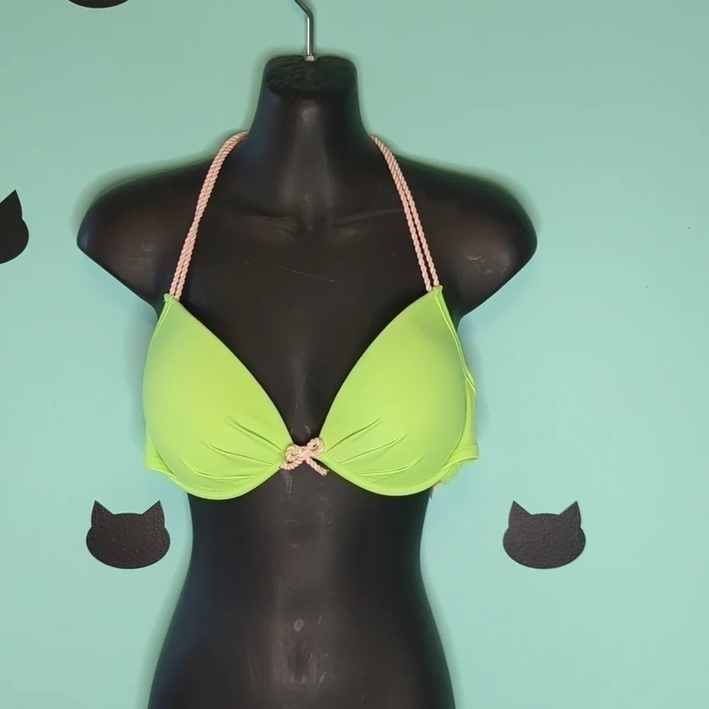 VICTORIA'S Secret Bikini Top Neon Green Push-up 32DD - Picture 1 of 5
